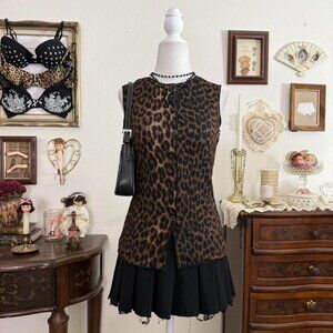 preppy girly grunge coquette high neck cheetah print top